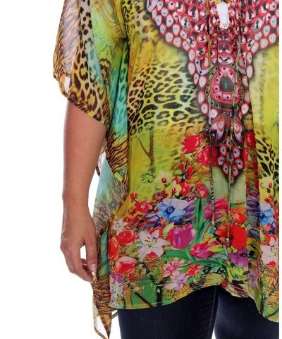 Plus Size Criss-Cross Neckline Animal Print Caftan Top Yellow $24.80 Tops