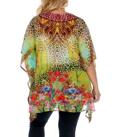 Plus Size Criss-Cross Neckline Animal Print Caftan Top Yellow $24.80 Tops