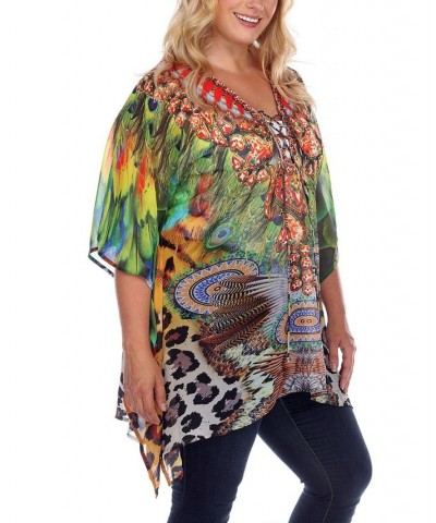 Plus Size Criss-Cross Neckline Animal Print Caftan Top Yellow $24.80 Tops