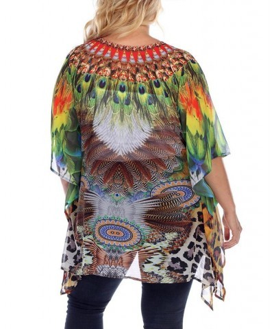 Plus Size Criss-Cross Neckline Animal Print Caftan Top Yellow $24.80 Tops