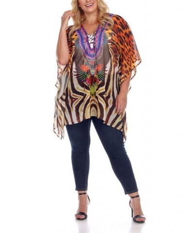 Plus Size Criss-Cross Neckline Animal Print Caftan Top Yellow $24.80 Tops