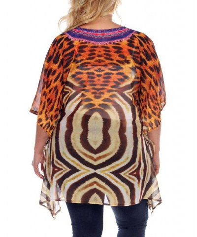 Plus Size Criss-Cross Neckline Animal Print Caftan Top Yellow $24.80 Tops