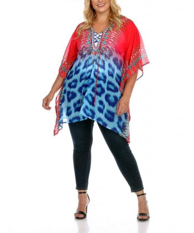 Plus Size Criss-Cross Neckline Animal Print Caftan Top Yellow $24.80 Tops