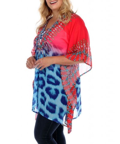 Plus Size Criss-Cross Neckline Animal Print Caftan Top Yellow $24.80 Tops