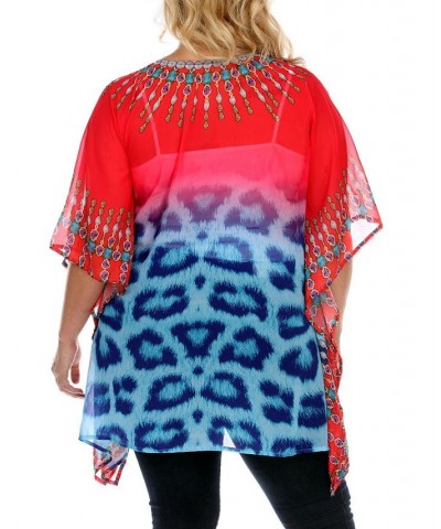 Plus Size Criss-Cross Neckline Animal Print Caftan Top Yellow $24.80 Tops