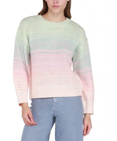 Women's Space-Dyed Crewneck Long-Sleeve Knit Sweater Soft Multi $15.09 Sweaters