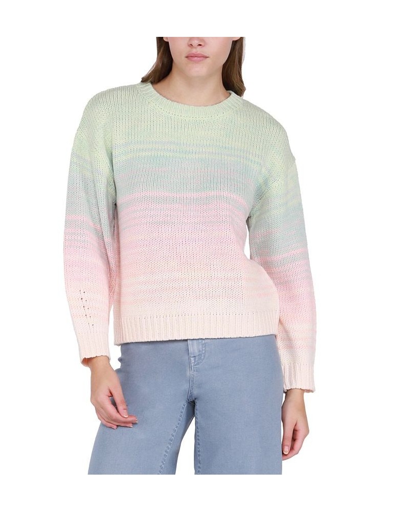 Women's Space-Dyed Crewneck Long-Sleeve Knit Sweater Soft Multi $15.09 Sweaters