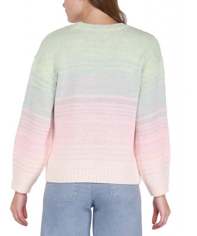 Women's Space-Dyed Crewneck Long-Sleeve Knit Sweater Soft Multi $15.09 Sweaters