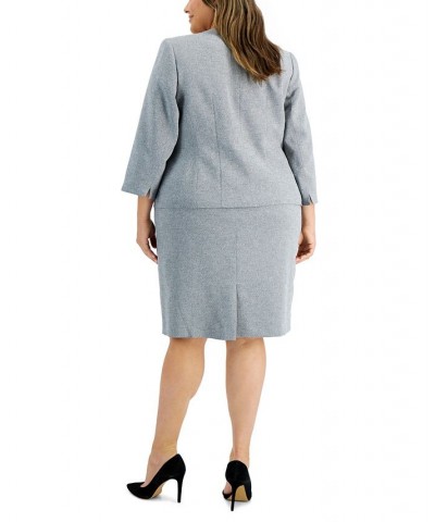 Plus Size 3/4-Sleeve Midi Skirt Suit Gray $42.90 Suits