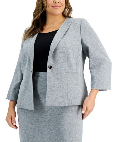 Plus Size 3/4-Sleeve Midi Skirt Suit Gray $42.90 Suits