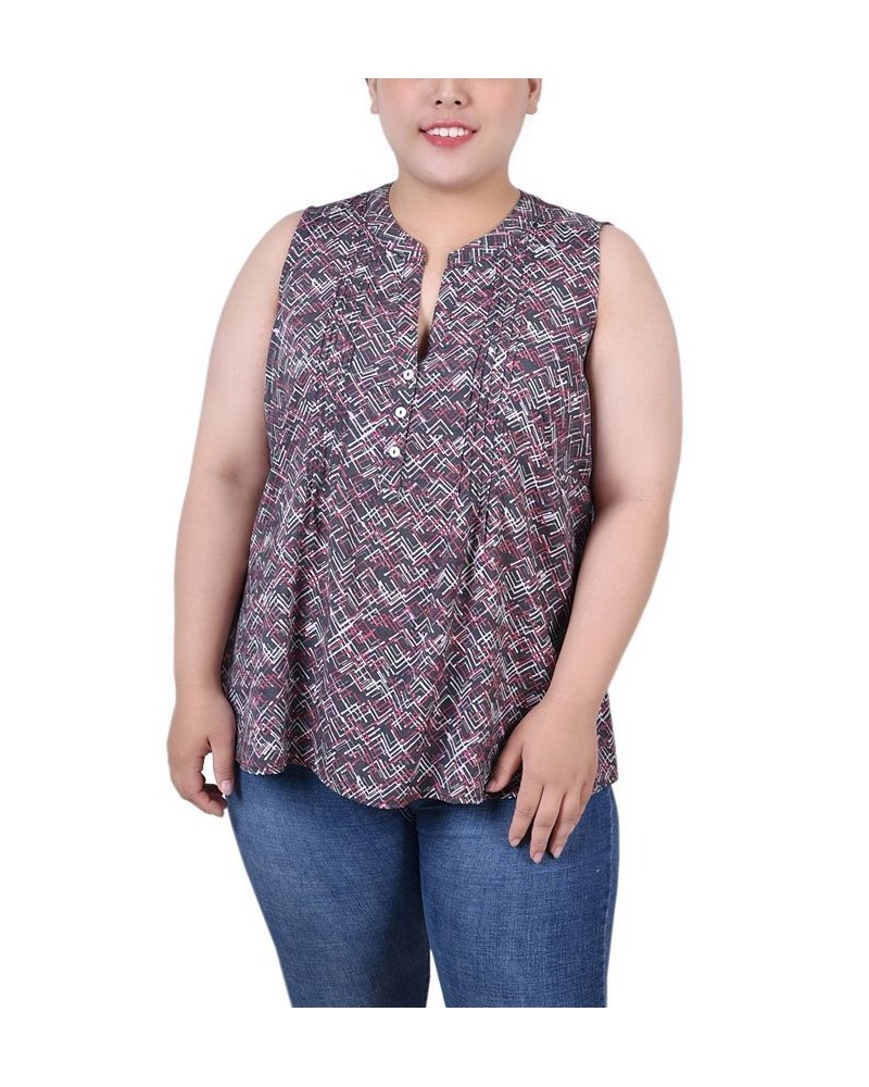 Plus Size Sleeveless Pintucked Blouse Black Red Chervon $14.35 Tops