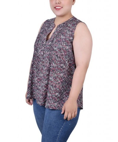 Plus Size Sleeveless Pintucked Blouse Black Red Chervon $14.35 Tops