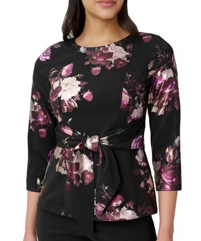 Women's Floral-Print 3/4-Sleeve Top Black Multi $50.66 Tops