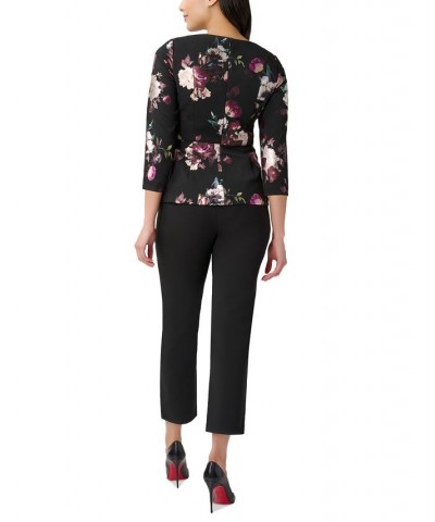 Women's Floral-Print 3/4-Sleeve Top Black Multi $50.66 Tops