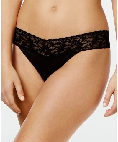 Organic Cotton Original-Rise Lace-Waist Thong 891801 Black $11.71 Panty