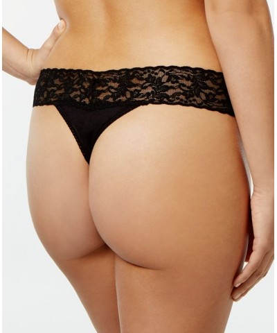 Organic Cotton Original-Rise Lace-Waist Thong 891801 Black $11.71 Panty