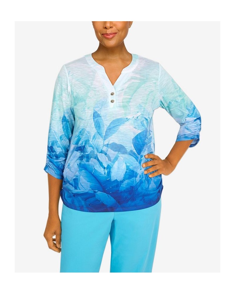 Petite Cool Vibrations Buttoned Neck Ombre Top Multi $32.67 Tops