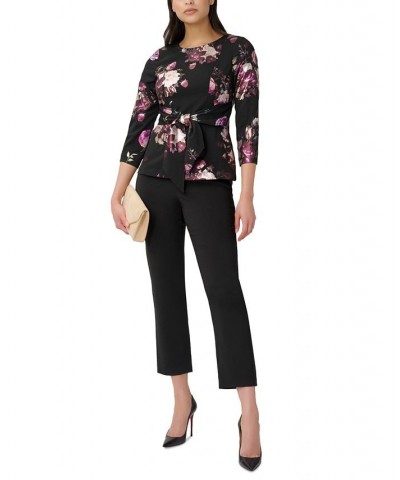 Women's Floral-Print 3/4-Sleeve Top Black Multi $50.66 Tops