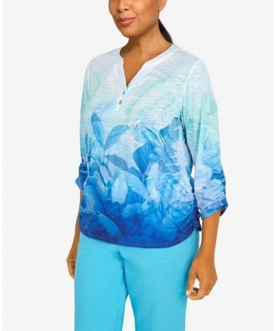 Petite Cool Vibrations Buttoned Neck Ombre Top Multi $32.67 Tops