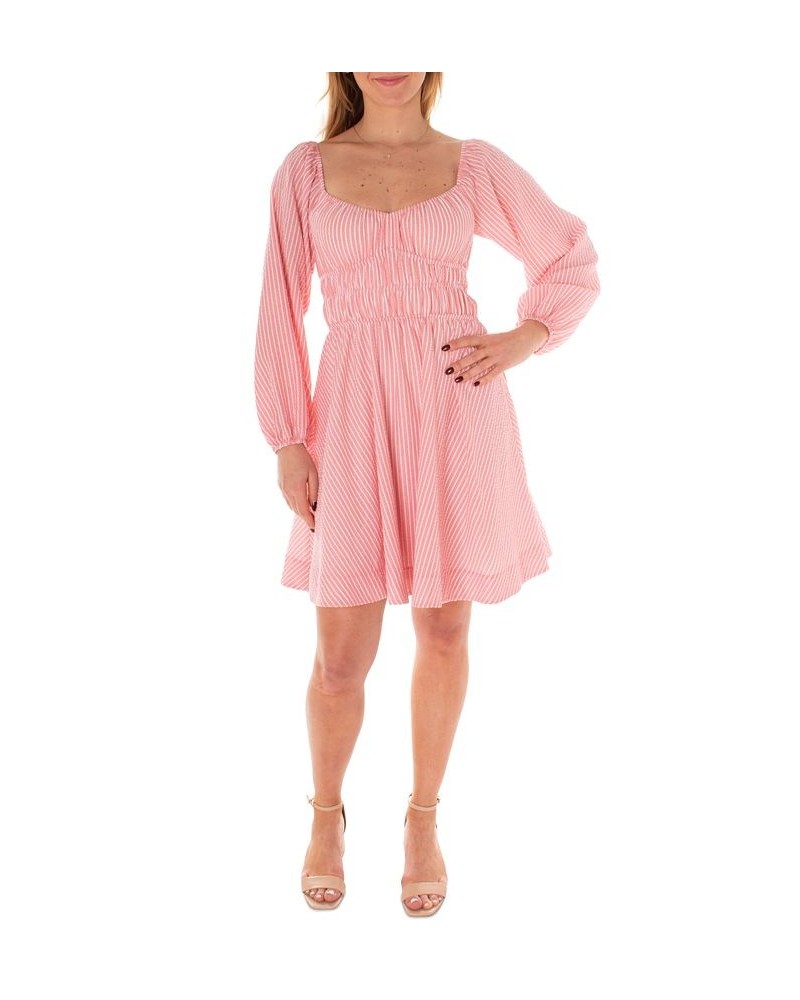 Women's Sweetheart Striped Fit & Flare Dress Pink $36.58 Dresses