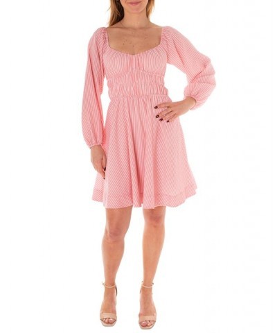 Women's Sweetheart Striped Fit & Flare Dress Pink $36.58 Dresses