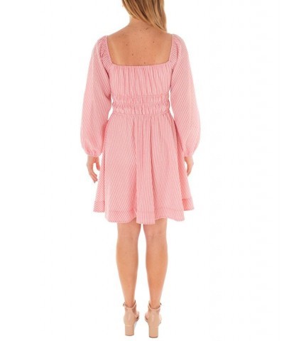 Women's Sweetheart Striped Fit & Flare Dress Pink $36.58 Dresses