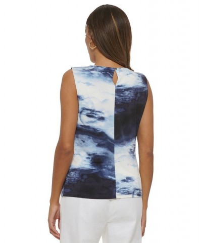 Women's Cloud Print Sleeveless Pleat Neck Top Oceana Multi $16.66 Tops