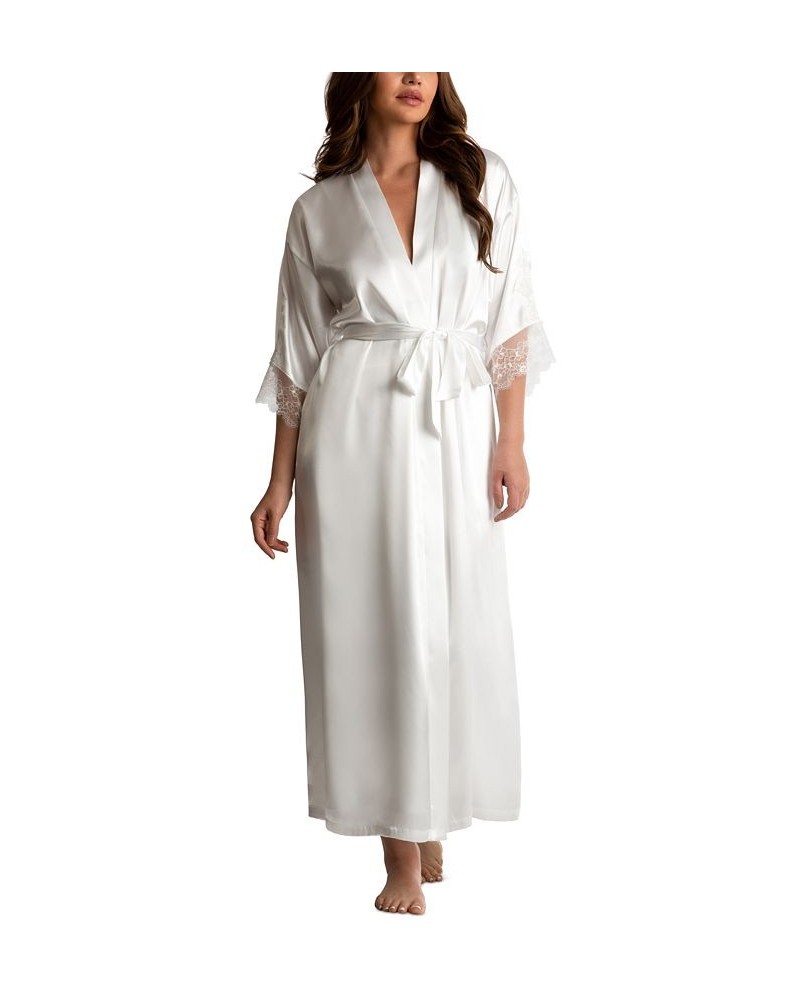 Women's Satin Lace-Trim Wrap Robe White $19.78 Sleepwear