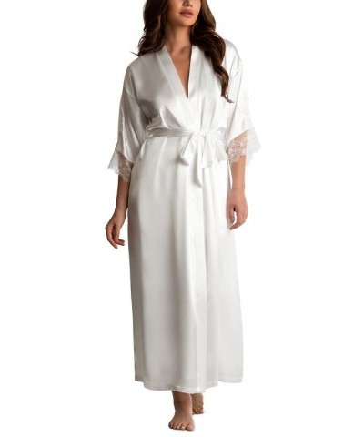 Women's Satin Lace-Trim Wrap Robe White $19.78 Sleepwear