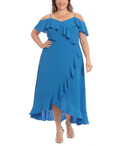 Plus Size Ruffled Cold-Shoulder Maxi Dress Blue $55.93 Dresses