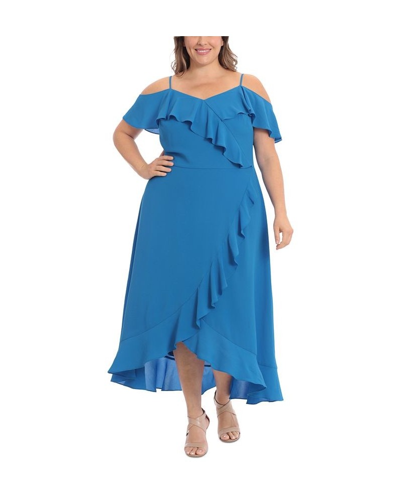 Plus Size Ruffled Cold-Shoulder Maxi Dress Blue $55.93 Dresses