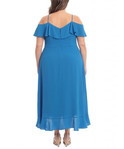 Plus Size Ruffled Cold-Shoulder Maxi Dress Blue $55.93 Dresses