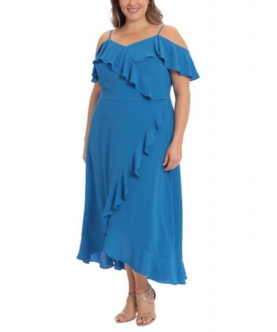 Plus Size Ruffled Cold-Shoulder Maxi Dress Blue $55.93 Dresses