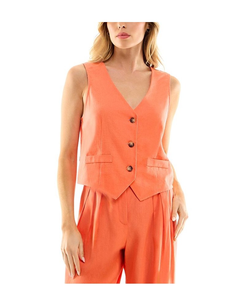 Juniors' V-Neck Sleeveless Button-Front Vest Coral $22.54 Tops