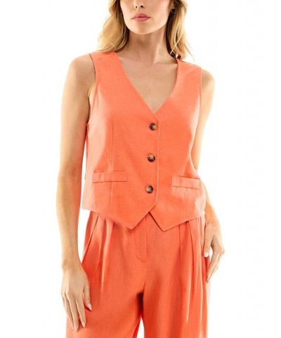 Juniors' V-Neck Sleeveless Button-Front Vest Coral $22.54 Tops