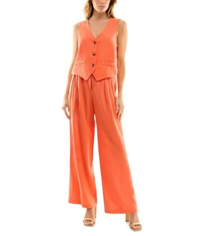 Juniors' V-Neck Sleeveless Button-Front Vest Coral $22.54 Tops