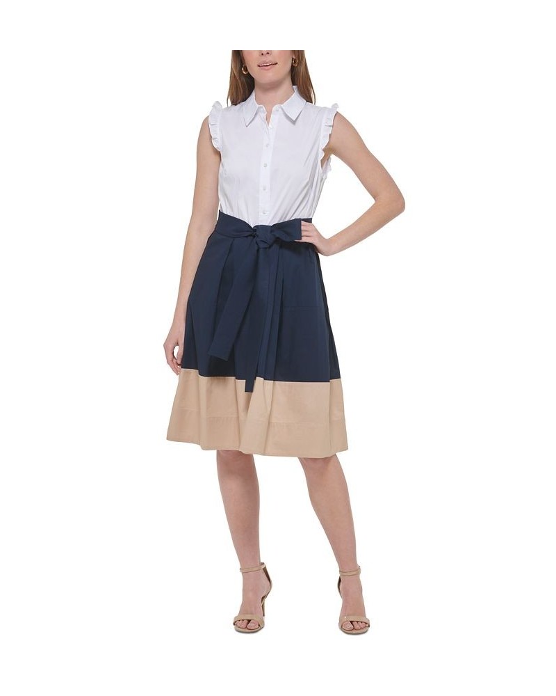 Women's Cotton Colorblocked Belted Dress Sky Captain Multi $61.09 Dresses