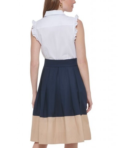 Women's Cotton Colorblocked Belted Dress Sky Captain Multi $61.09 Dresses