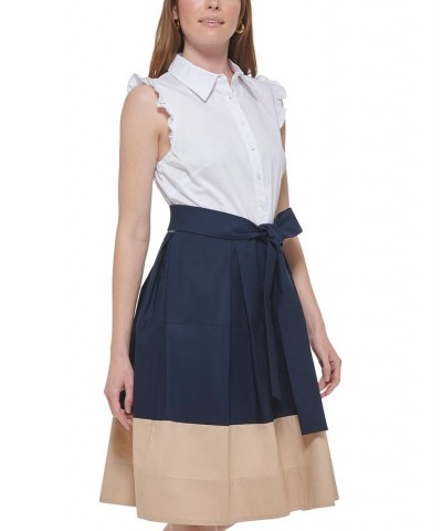 Women's Cotton Colorblocked Belted Dress Sky Captain Multi $61.09 Dresses