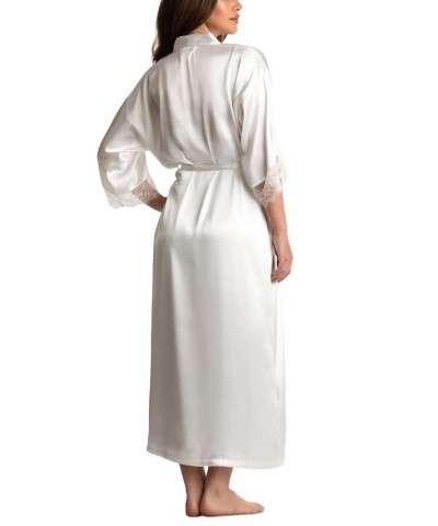 Women's Satin Lace-Trim Wrap Robe White $19.78 Sleepwear