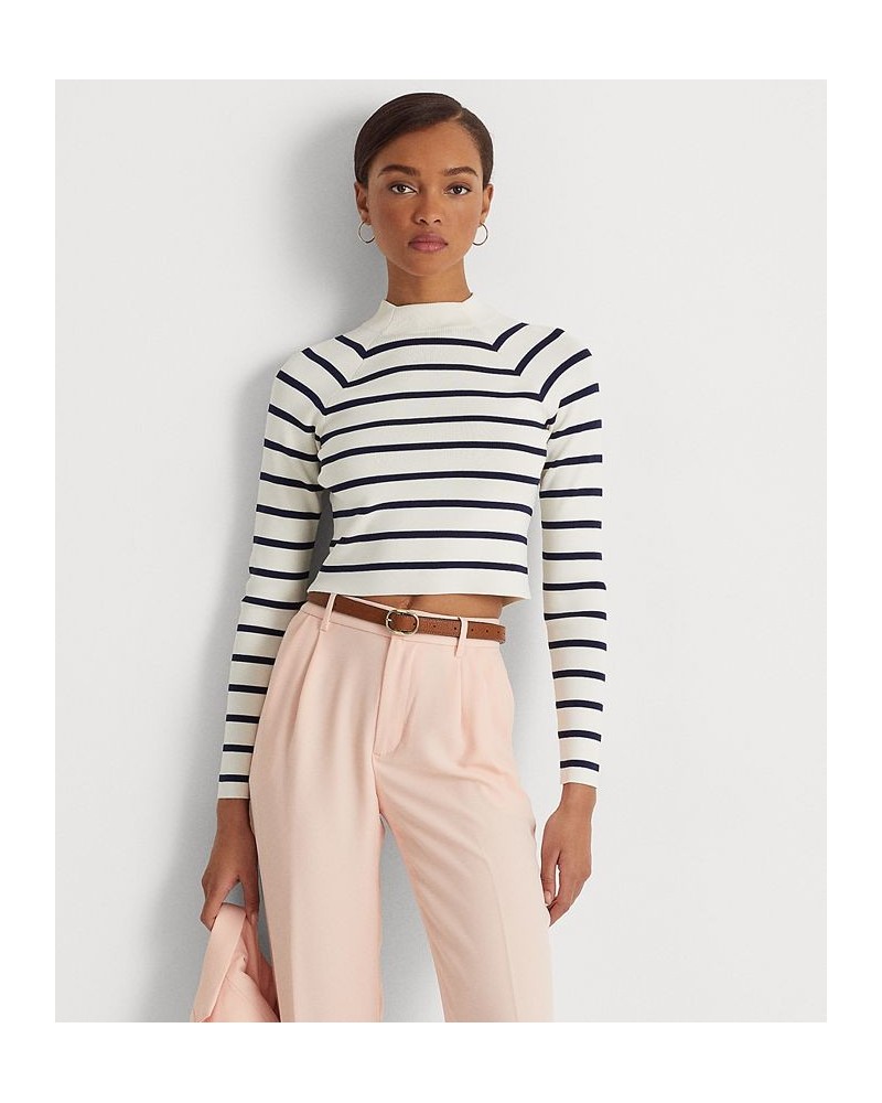 Women's Striped Cropped Mock Neck Sweater Mascarpone Cream/french Navy $60.45 Sweaters