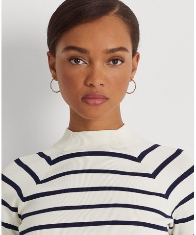 Women's Striped Cropped Mock Neck Sweater Mascarpone Cream/french Navy $60.45 Sweaters