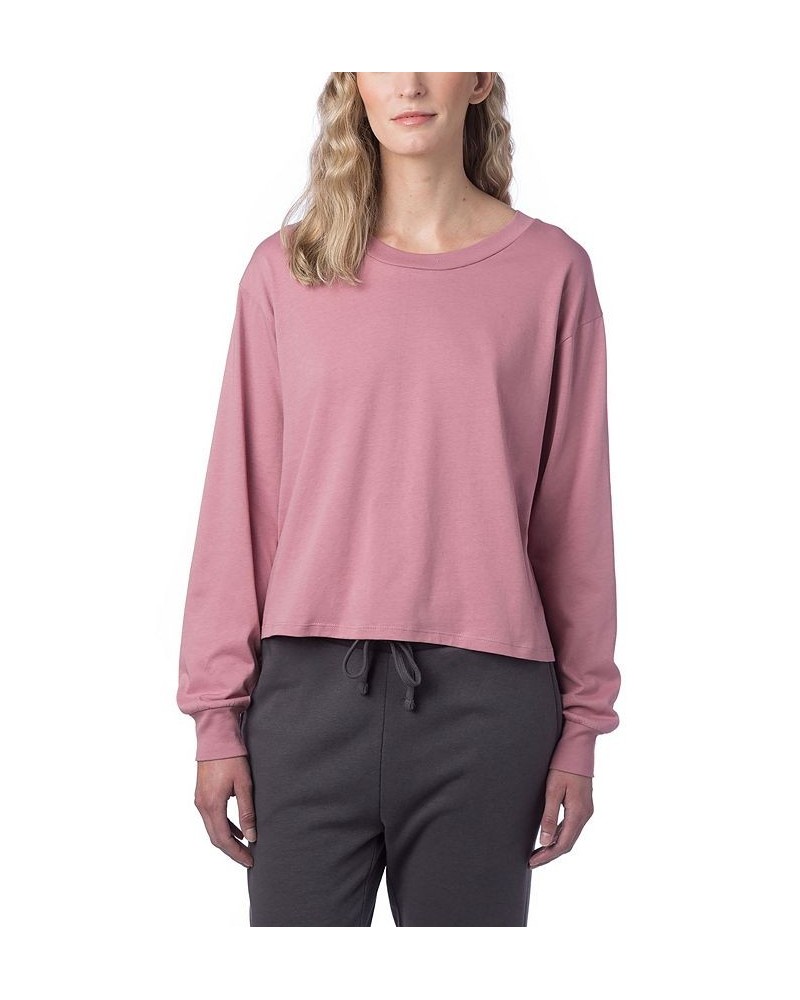 Women's Main Stage Long Sleeve Cropped T-shirt Pink $24.01 Tops