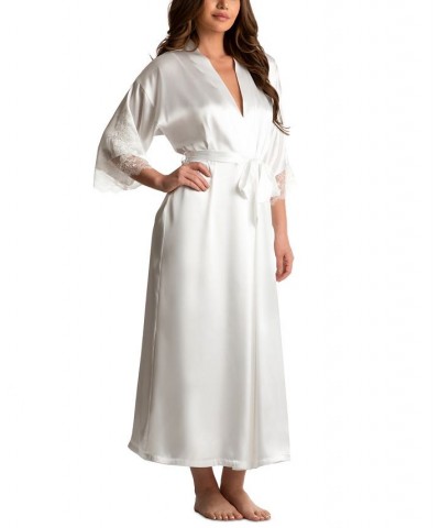 Women's Satin Lace-Trim Wrap Robe White $19.78 Sleepwear