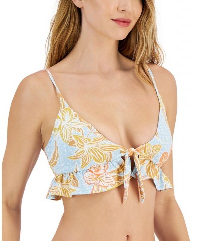 Juniors' Island In The Sun Printed Ruffled Bikini Top Cool Blue Island Time $31.68 Swimsuits