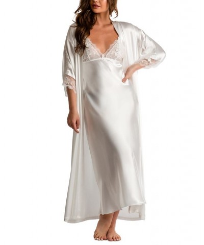 Women's Satin Lace-Trim Wrap Robe White $19.78 Sleepwear