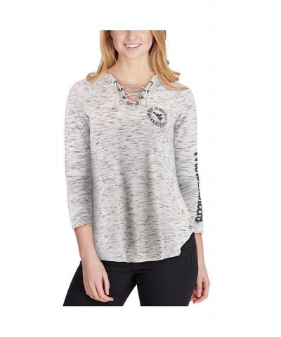 Women's Gray West Virginia Mountaineers Space Dye Lace-Up V-Neck Long Sleeve T-shirt Gray $28.59 Tops