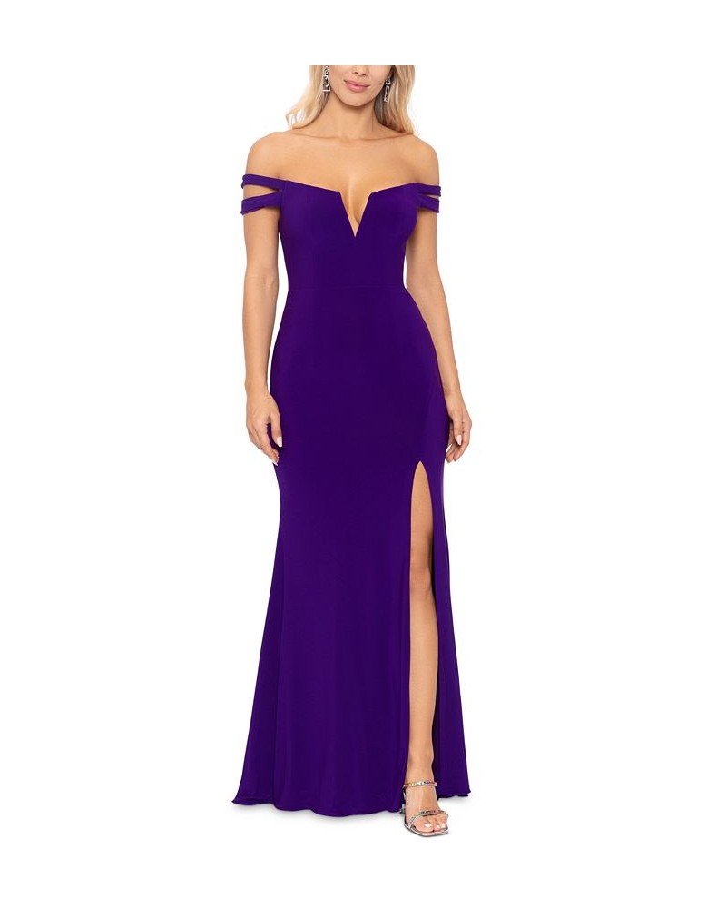 Women's Off-The-Shoulder Slit-Front Gown Grape $44.69 Dresses