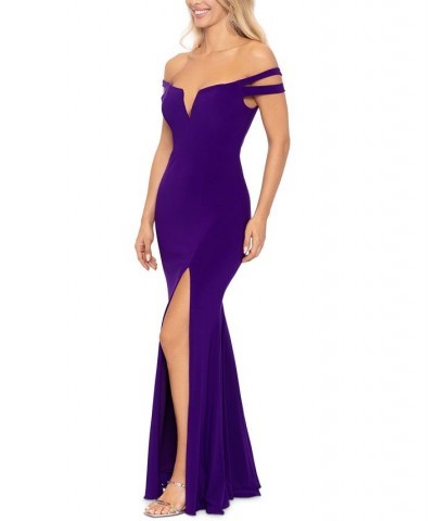 Women's Off-The-Shoulder Slit-Front Gown Grape $44.69 Dresses