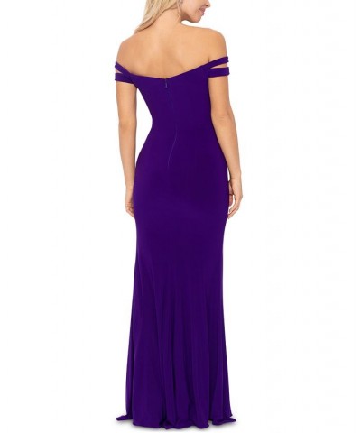 Women's Off-The-Shoulder Slit-Front Gown Grape $44.69 Dresses